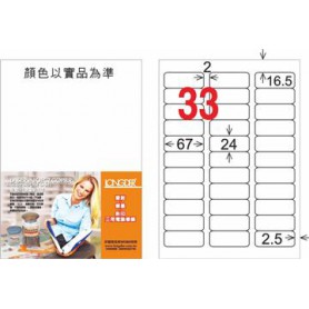 龍德 LD-819-D-C A4雷射影印電腦標籤 白色PET材質 白色 24x67mm 33格 15大張