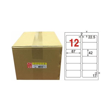 龍德 LD-810-D-B A4雷射影印電腦標籤 白色PET材質 白色 42x87mm 12格 750大張