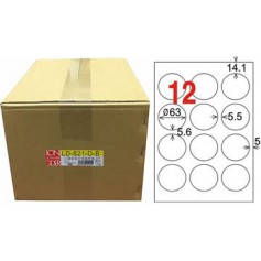 龍德 LD-821-D-B A4雷射影印電腦標籤 白色PET材質 白色 63mm 12格 750大張