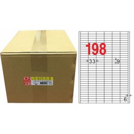 龍德 LD-825-D-B A4雷射影印電腦標籤 白色PET材質 白色 9x33mm 198格 750大張