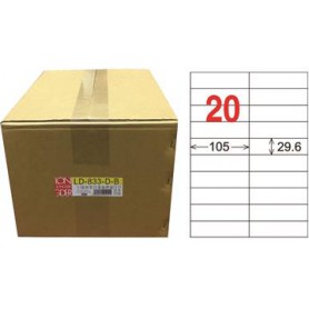 龍德 LD-833-D-B A4雷射影印電腦標籤 白色PET材質 白色 29.6x105mm 20格 750大張