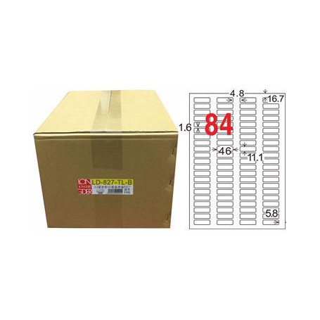 龍德 LD-827-TL-B A4雷射影印電腦標籤 透明PET材質 透明 11.1x46mm 84格 750大張