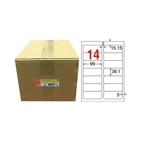 龍德 LD-816-TL-B A4雷射影印電腦標籤 透明PET材質 透明 38.1x99mm 14格 750大張