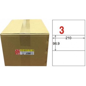 龍德 LD-807-TL-B A4雷射影印電腦標籤 透明PET材質 透明 98.9x210mm 3格 750大張