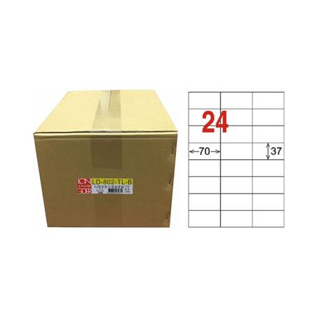 龍德 LD-802-TL-B A4雷射影印電腦標籤 透明PET材質 透明 37x70mm 24格 750大張