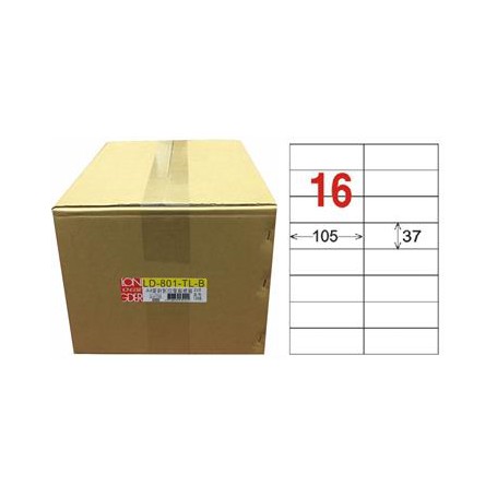 龍德 LD-801-TL-B A4雷射影印電腦標籤 透明PET材質 白色 37x105mm 16格 750大張