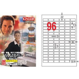 龍德 LD-8116-TL-A A4雷射影印電腦標籤 透明PET材質 透明 13x30mm 96格 80大張