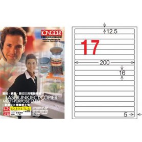 龍德 LD-8114-TL-A A4雷射影印電腦標籤 透明PET材質 透明 16x200mm 17格 80大張