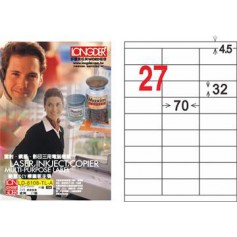 龍德 LD-8108-TL-A A4雷射影印電腦標籤 透明PET材質 透明 32x70mm 27格 80大張