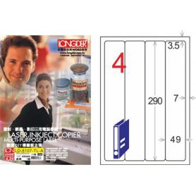 龍德 LD-8107-TL-A A4雷射影印電腦標籤 透明PET材質 透明 290x49mm 4格 80大張