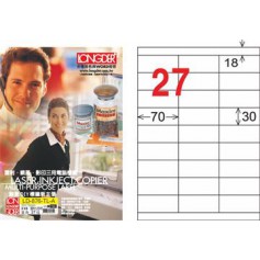 龍德 LD-876-TL-A A4雷射影印電腦標籤 透明PET材質 透明 30x70mm 27格 80大張