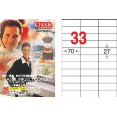 龍德 LD-891-TL-A A4雷射影印電腦標籤 透明PET材質 透明 27x70mm 33格 80大張