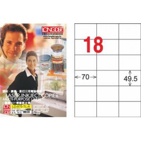 龍德 LD-875-TL-A A4雷射影印電腦標籤 透明PET材質 透明 49.5x70mm 18格 80大張