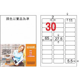 龍德 LD-852-TL-C A4雷射影印電腦標籤 透明PET材質 透明 27.5x65mm 30格 15大張