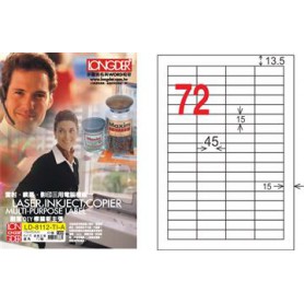 龍德 LD-8112-TI-A A4噴墨影印電腦標籤 透明PET材質 透明 15x45mm 72格 80大張