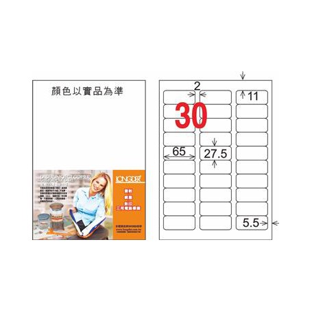 龍德 LD-852-TI-C A4噴墨影印電腦標籤 透明PET材質 透明 27.5x65mm 30格 5大張