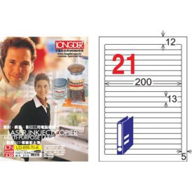 龍德 LD-855-TI-A A4噴墨影印電腦標籤 透明PET材質 透明 13x200mm 21格 80大張