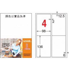 龍德 LD-856-TI-C A4噴墨影印電腦標籤 透明PET材質 透明 136x98mm 4格 5大張