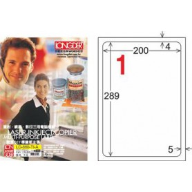 龍德 LD-860-TI-A A4噴墨影印電腦標籤 透明PET材質 透明 289x200mm 1格 80大張