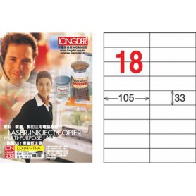 龍德 LD-841-TI-A A4噴墨影印電腦標籤 透明PET材質 透明 33x105mm 18格 80大張