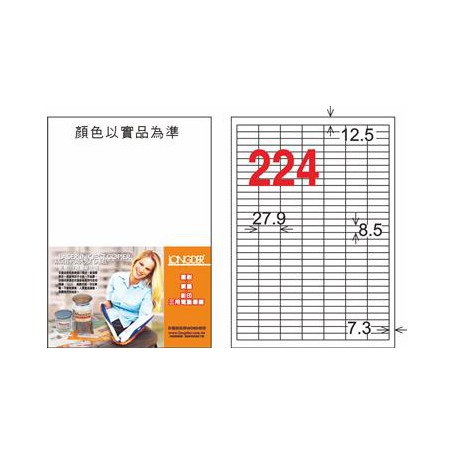 龍德 LD-872-TI-C A4噴墨影印電腦標籤 透明PET材質 透明 8.5x27.9mm 224格 5大張