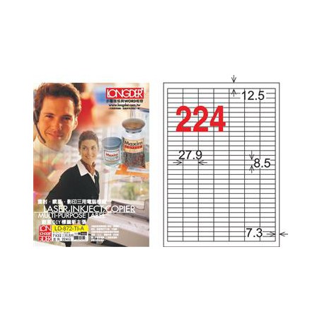 龍德 LD-872-TI-A A4噴墨影印電腦標籤 透明PET材質 透明 8.5x27.9mm 224格 80大張