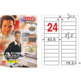 龍德 LD-889-TI-A A4噴墨影印電腦標籤 透明PET材質 透明 21.2x83.8mm 24格 80大張