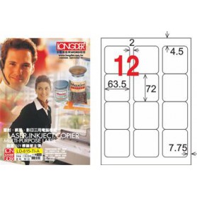 龍德 LD-815-TI-A A4噴墨影印電腦標籤 透明PET材質 透明 72x63.5mm 12格 80大張