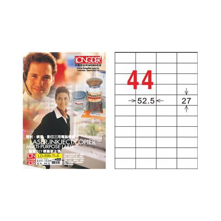 龍德 LD-899-TI-A A4噴墨影印電腦標籤 透明PET材質 透明 27x52.5mm 44格 80大張