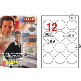 龍德 LD-821-TI-A A4噴墨影印電腦標籤 透明PET材質 透明 63mm 12格 80大張