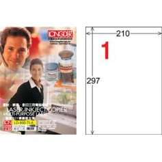 龍德 LD-800-TI-A A4噴墨影印電腦標籤 透明PET材質 透明 297x210mm 1格 80大張