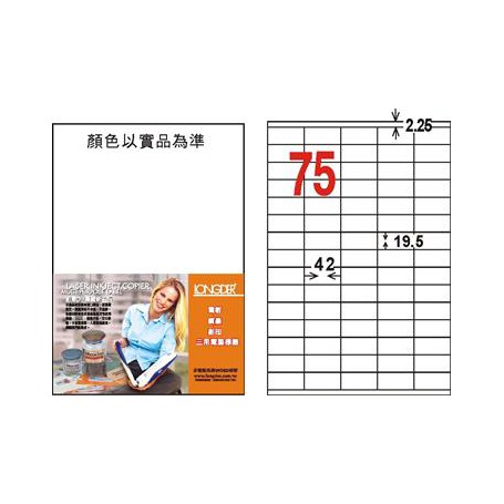 龍德 LD-8111-W-C A4三用電腦標籤 75格 白色 20大張