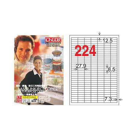 龍德 LD-872-W-A A4三用電腦標籤 224格 白色 105大張