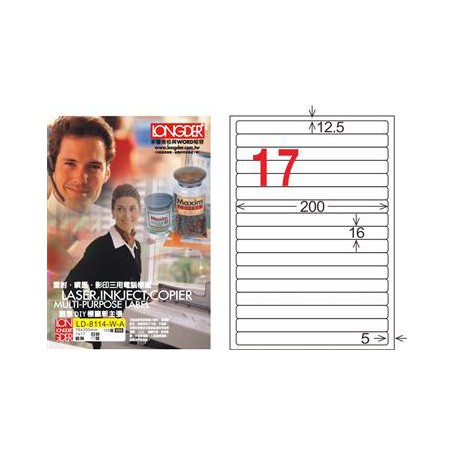 龍德 LD-8114-W-B A4三用電腦標籤 17格 白色 1000大張