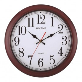 WIN TIME 台灣製 12吋(34cm) 掛鐘 W-9196 深紅木紋框 古典數字