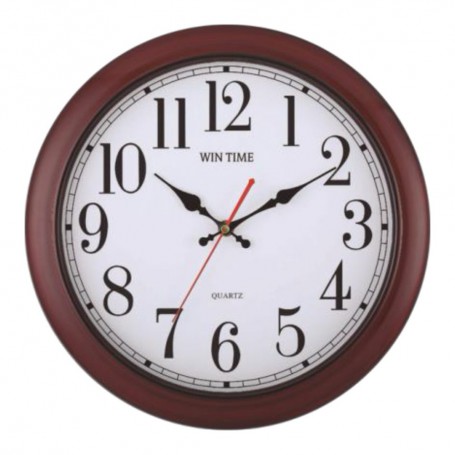 WIN TIME 台灣製 12吋(34cm) 掛鐘 W-9196 深紅木紋框 古典數字