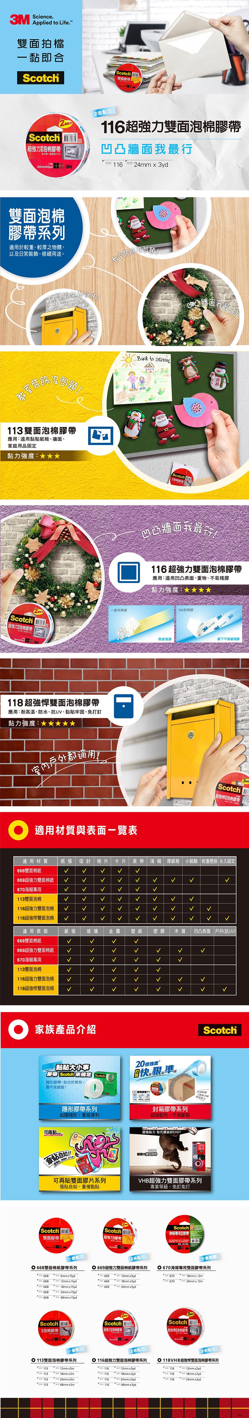 3M 116 超強力雙面泡棉膠帶